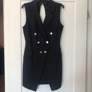 Navy Blue Sleeveless Tux Dress w/ Gold Details L